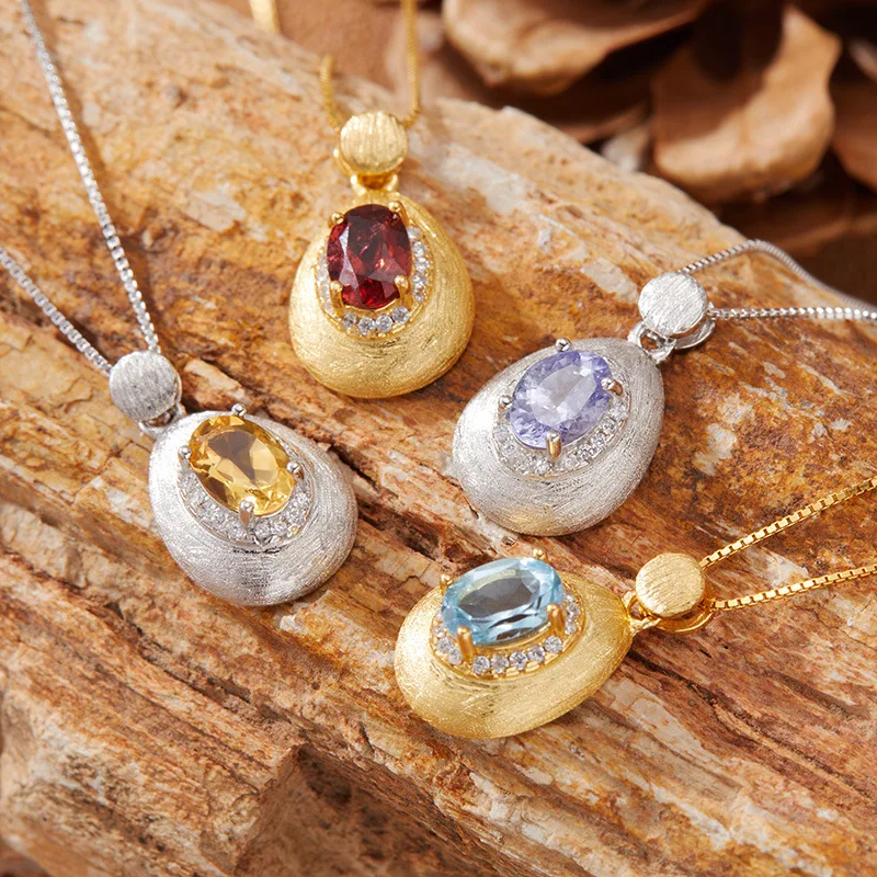 

Natural Ametrine Pendant Necklace for Womens925Sterling Silver Brushed Tanzanite Topaz Garnet Gemstone