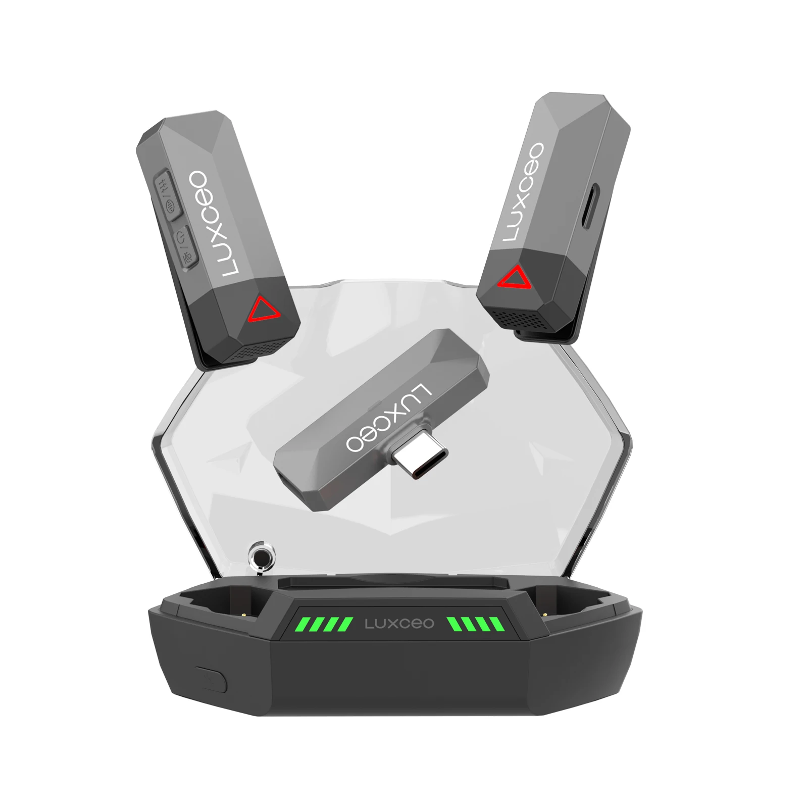 LUXCEO M8 Wireless Lavalier Microphone System with Charging Case Audio Video Recording Mini Mic for iPhone Android Phones