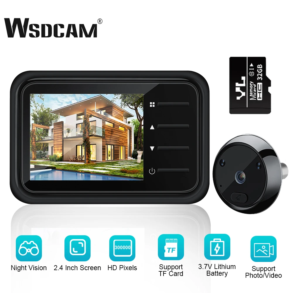 WSDCAM 2.4 inch LCD Door Peephole Camera Video-eye Auto Record Digital Door Viewer Night Vision Monitor Outdoor