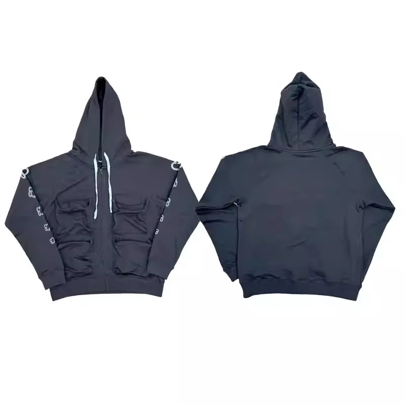 

2025 number nine crying heart cargo Zipper jacket tear heart four pocket hoodie WY1352