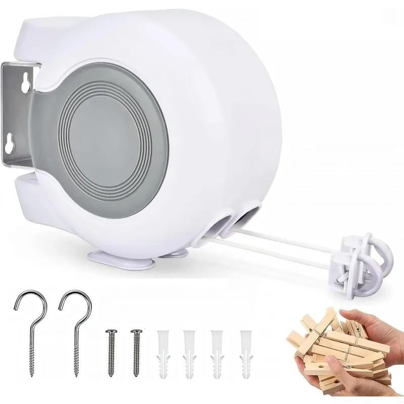 

Retractable Clothesline Outdoor - 2x49 Feet Heavy Duty Dual Clotheslines for Outside Laundry Drying, Wall-Mounted & Portable Ins