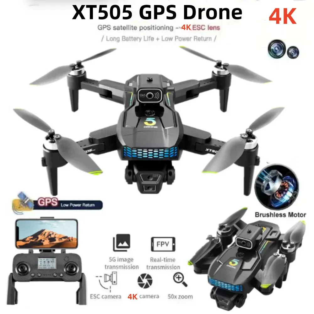 New XT505  Drone 8K Professional Dual Camera GPS 5G WIFI FPV Optical Flow Obstacle Avoidance Brushless Motor Quadcopter RC Dron