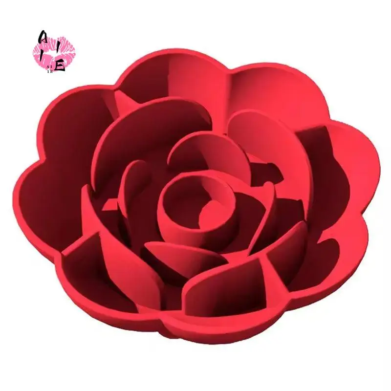 A11E-Pet Supplies Silicone Slow Food Bowl Rose Shape Dog Bowl Cat Anti-Choking And Anti-Knocking Food Bowl With Suction Cup