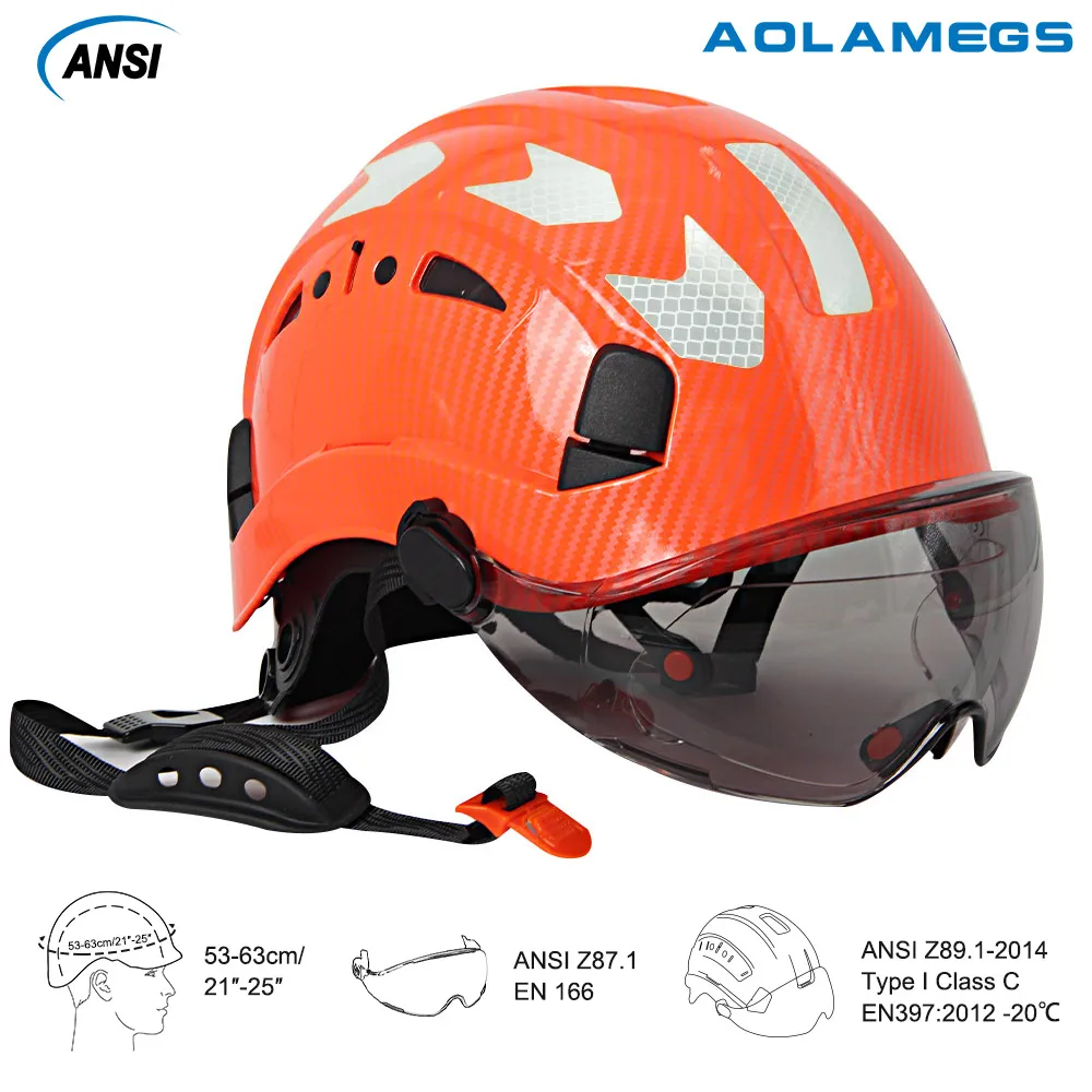 CE Bright Color Carbon Fiber Safety Helmet  w/ Double Goggles ABS Protective Equipment Helmets Engineer Construction Hard Hat