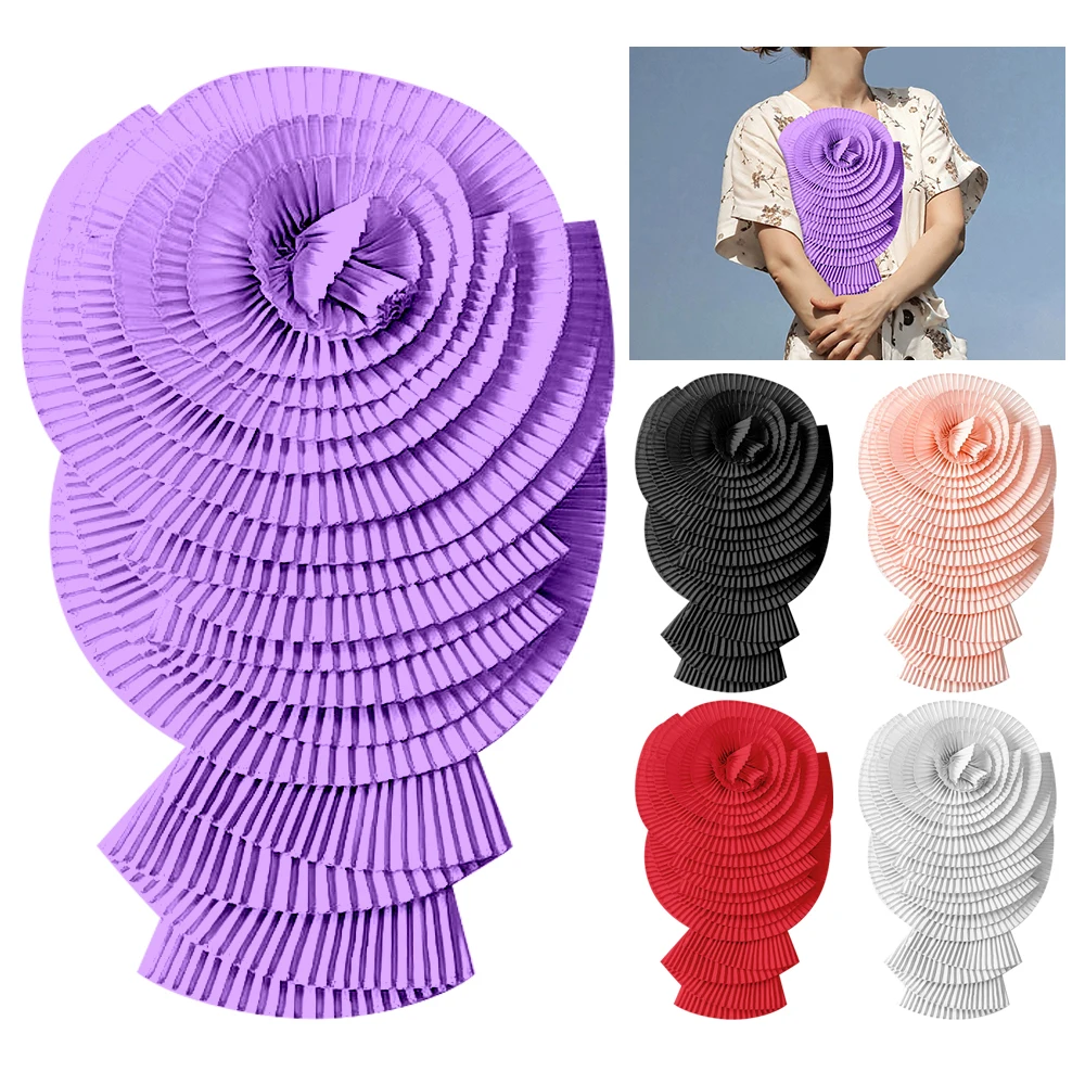 New Style Shoulder Collar Exaggerated Big Flower Pleated Flower Cloth Pressed Pleated Craft Flower DIY Clothing Brooch Accessory