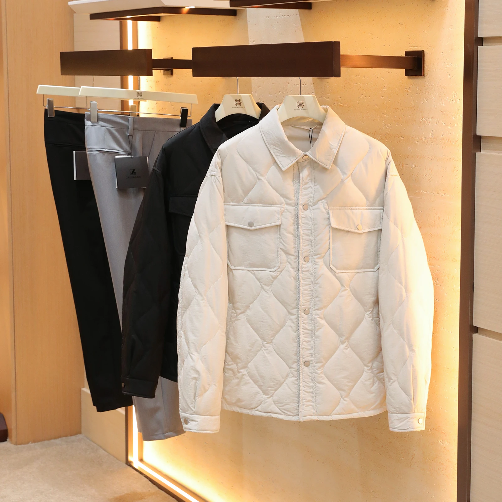 

Retro Lightweight Men's down Jaet irt Sle Casual Turn-Down Collar New Autumn Winter Outerwear Doctor.Huang's 505