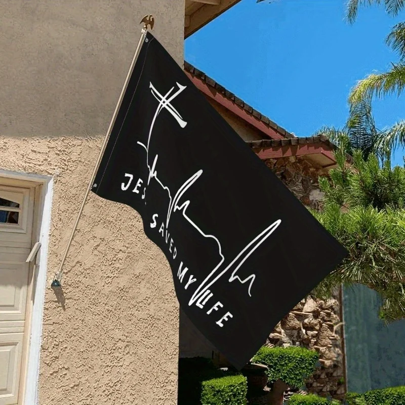 Jesus Saved My Life Heartbeat Cross Flag Durable Indoor Outdoor Decoration Gift