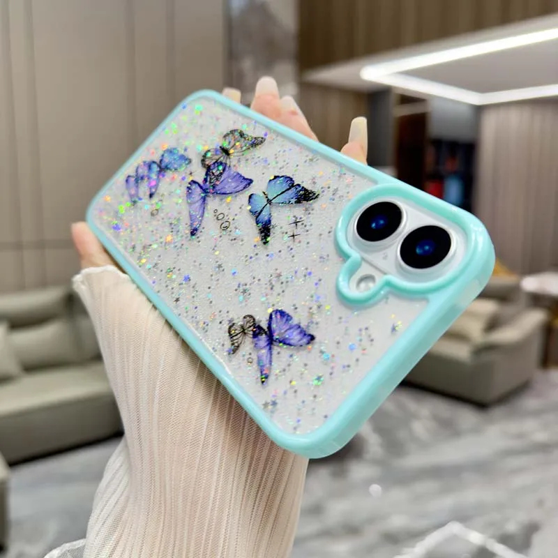 Cartoon Glitter Butterfly Laser Case dla Samsung Galaxy S24 FE Ultra S23 Plus FE A55 A16 A15 Epoxy Soft Transparent Cover Caque