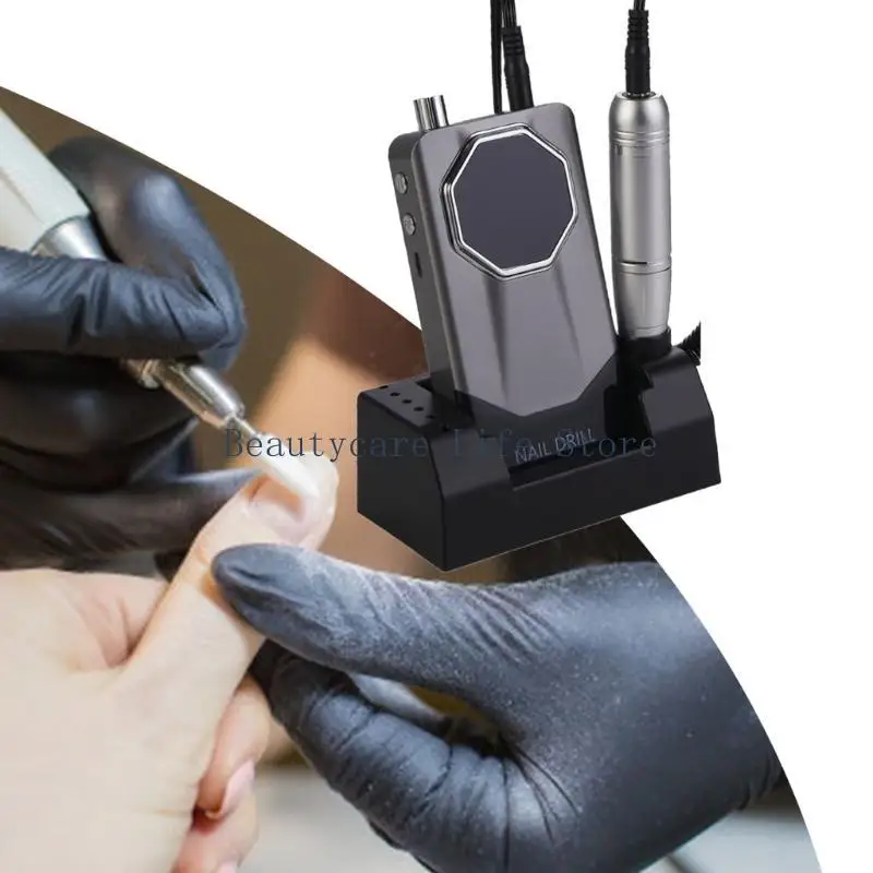652C Professional Cordless Nail Buffer Machine Low Noise Electric Nail Drill With Base And Bits For Manicure Pedicure Care