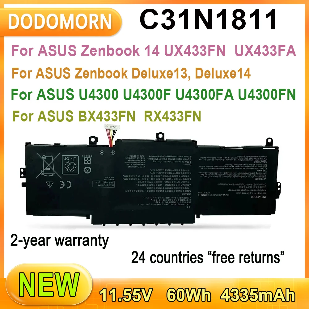 

Новинка C31N1811 Аккумулятор для ноутбука ASUS ZenBook 14 UX433F Deluxe13 14 для U4300 U4300F BX433FN RX433FN 0B200-03080000 11,55 V 50Wh