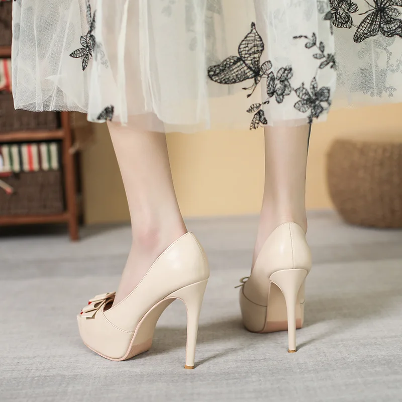 Female Pumps Shoes Fish Mouth Platform Women Pumps Ultra High Heels 12CM Shoes Sexy Peep Toe Shallow Ladies Single Shoes
