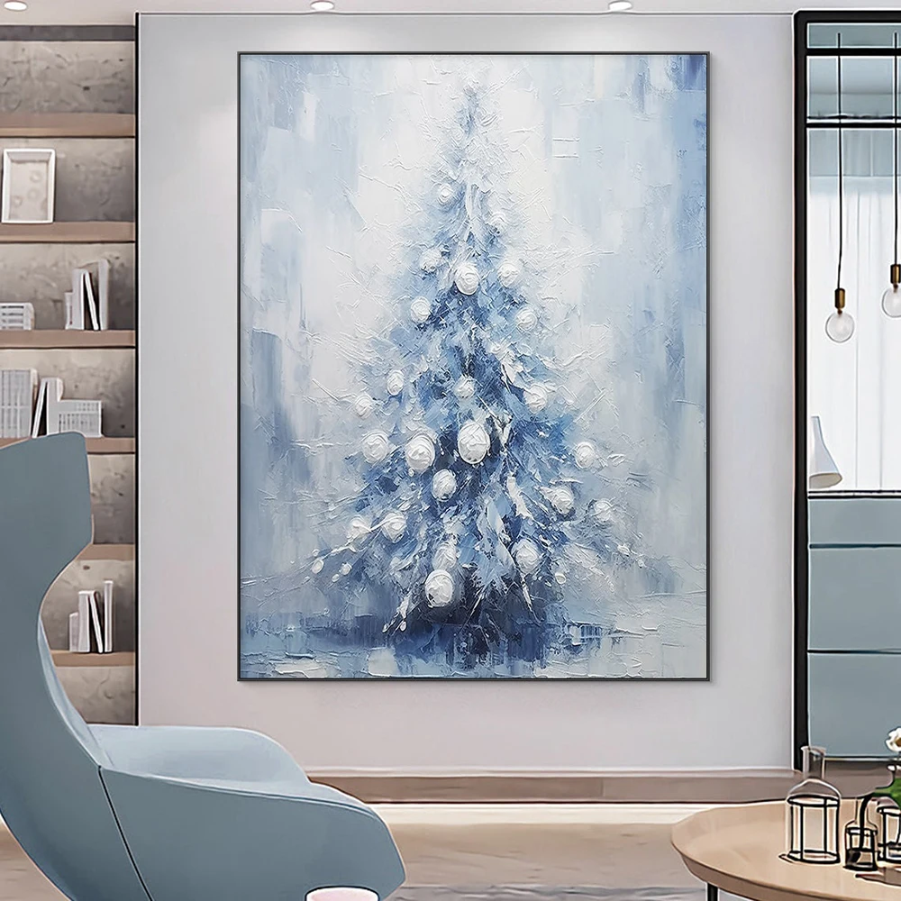 Hand Painted Oil Painting Abstract Blossom Christmas Tree Oil Painting Blooming Colorful Christmas Tree Bohemian Wall Decor