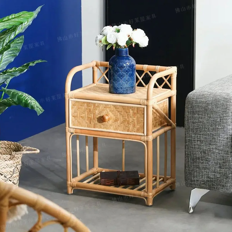 

Bamboo bedside table, natural rattan, silent wind storage rack, small side cabinet, B & B hotel small cabinet