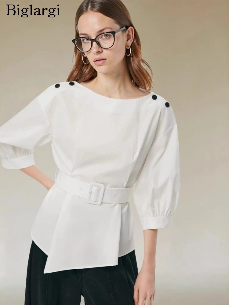 

Summer T-Shirts Women Irregular Pleated Casual Loose Ladies Blouses Fashion Office Woman T-Shirts
