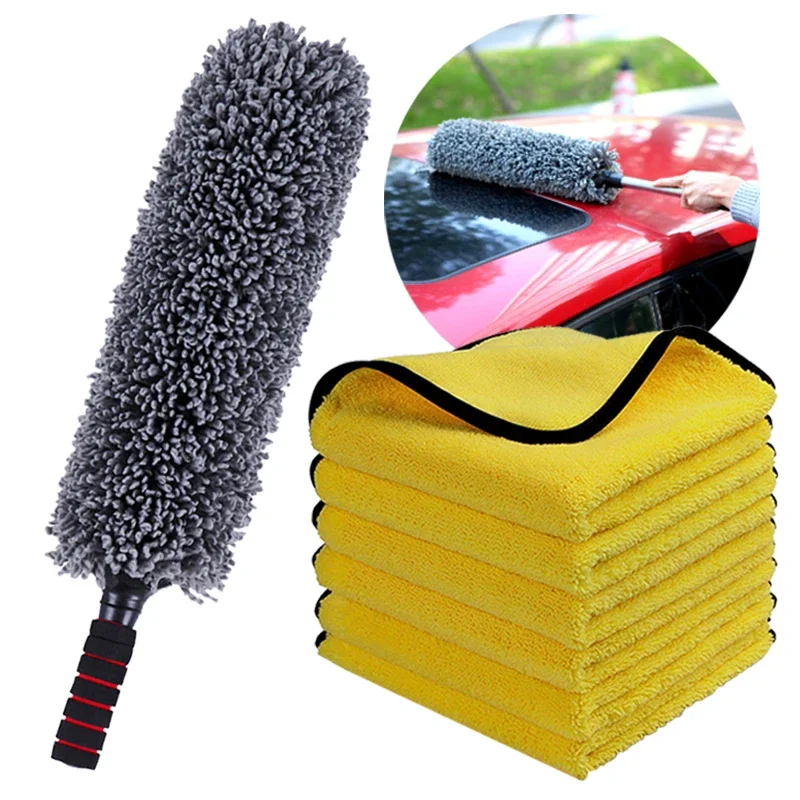 

Car Cleaning Tool Microfiber Washing Brush Retractable Stainless Steel Long Handle Anti Dust Washable Brushes Auto Accessories