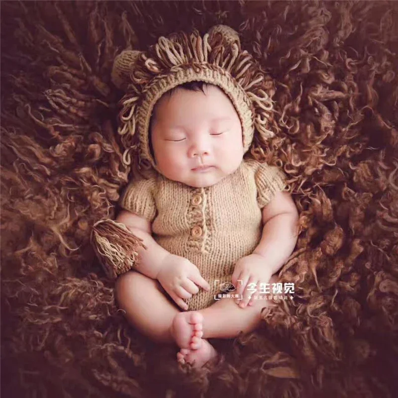 Ropa para fotos de bebé, sombrero con diseño de León y suéter, 2 uds., Disfraces para recién nacidos, ropa de fotografía de punto