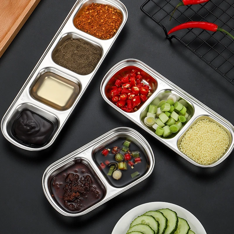 Korean Style Seasoning Dish Gold Silver Color Stainless Steel Barbecue Sauce Dish Plate Soy Sauce Dish Square Snack Plate