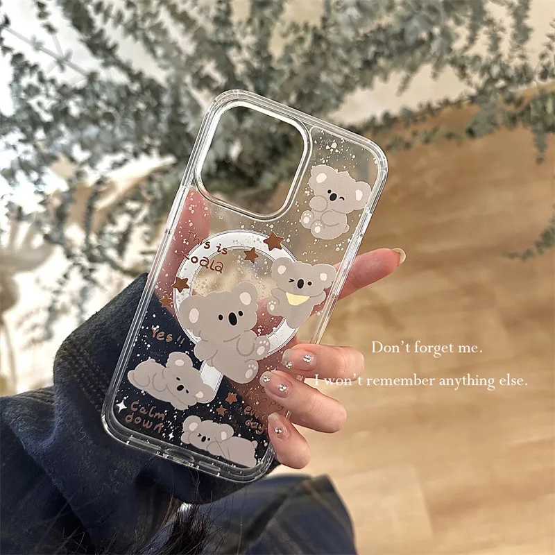 Magnetic cartoon splashed ink koala phone case with holder For iPhone 11 12 13 14 15 16 pro max