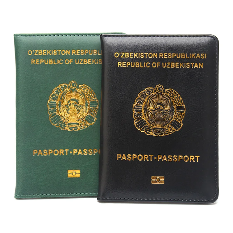 محفظة سفر من البولي يوريثان لحامل جواز السفر من أوزبكستان مع فتحات بطاقة SIM لواقي جواز السفر الأنيق