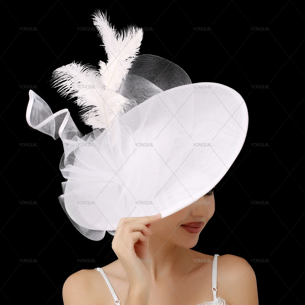 Elegant Big Size Wedding Fascinator Hat for Women Feather Multimodal Hair Clip Ladies Cocktail Church Party hair Accessory