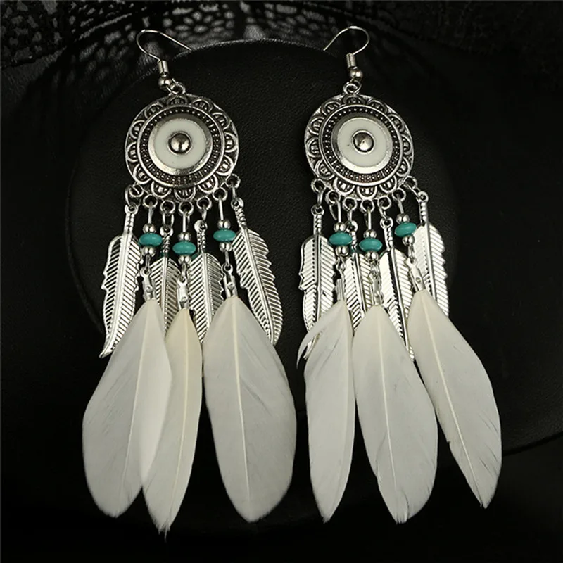 Bohemian Retro Long Feather Dangle Earrings For Women Beach Alloy Tassel Drop Earrings Wedding Bride Indian Jewelry Pendientes