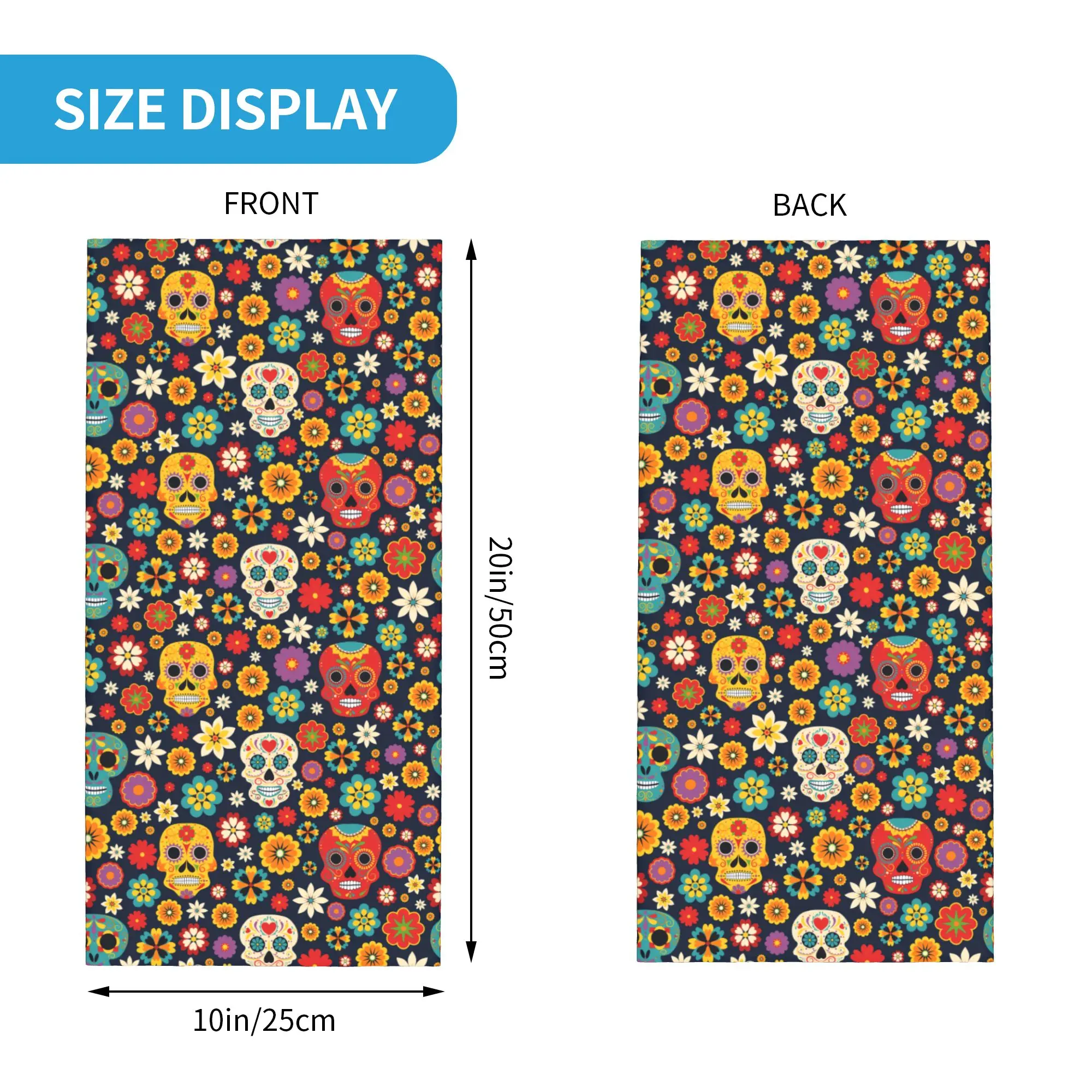 Mexican Flowers Day Of The Dead Sugar Skull Winter Headband Neck Warmer Women Men Ski Cycling Tube Scarf  Face Bandana Gaiter