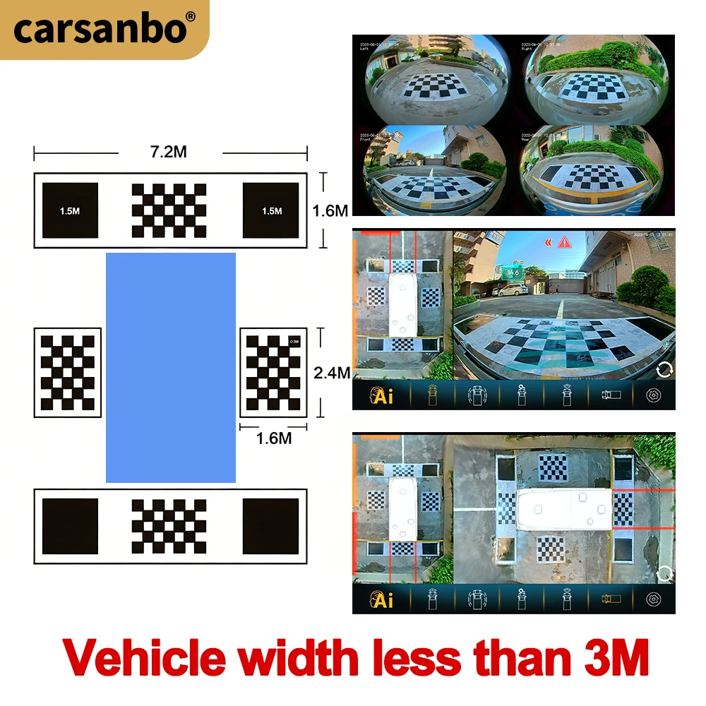Carsanbo For Vehicles Less Than 3 Metres Wide 3D 360 Car Camera System Calibration Cloth Splicing Debugging Cloth For Bus Truck