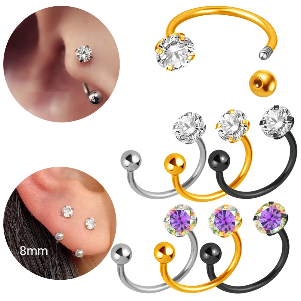 1PC Surgical Steel Zircon Ear Tragus Cartilage Helix Stud Earring 6/8mm Cz Hoop Conch Rook Daith Lobe Ear Screw Piercing Jewelry