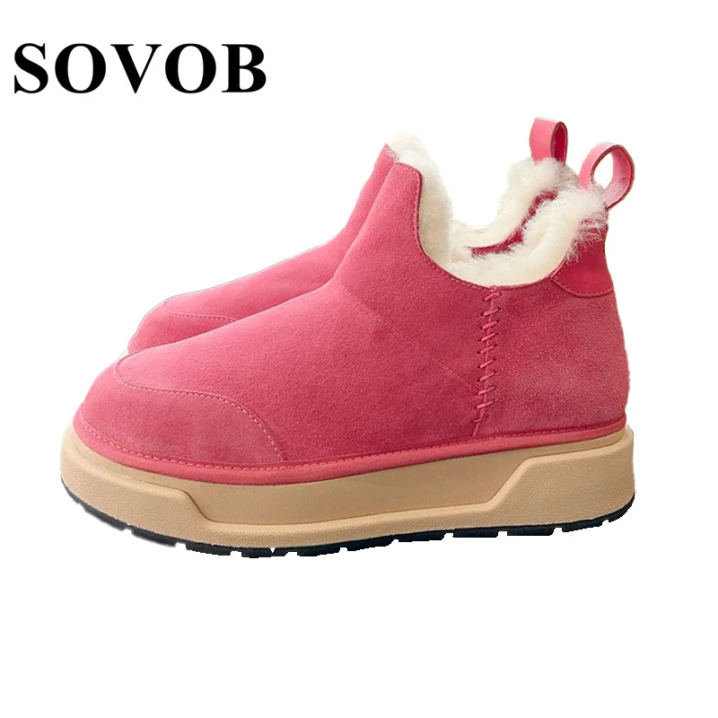 New Winter Anti Slip Warm Flat Heel Thick Soled Short Boots Women's Solid Color Versatile Retro Round Toe Snow Boots Ankle Boots