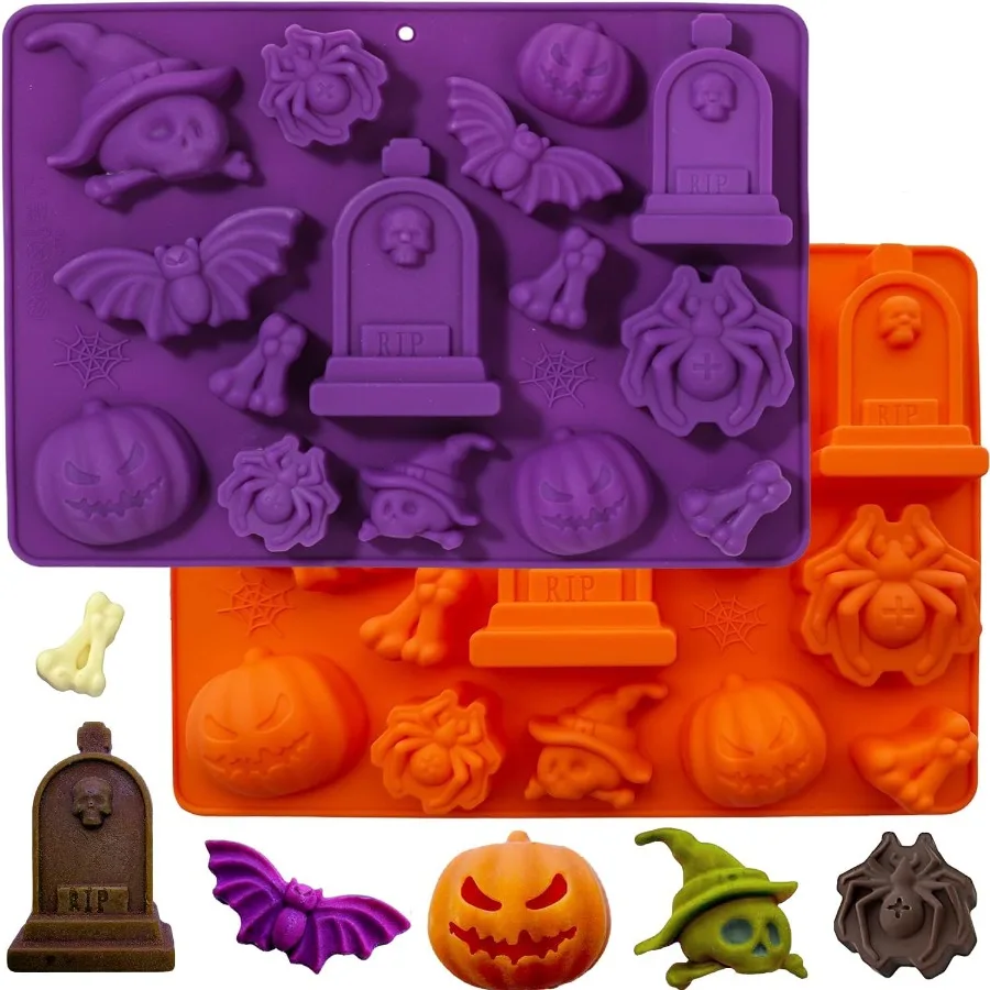 

2 Pcs Halloween Chocolate Mold Silicone Cake Molds for Baking Chocolate Cupcakes Candy Gummy Ces Party Holiday Decoration