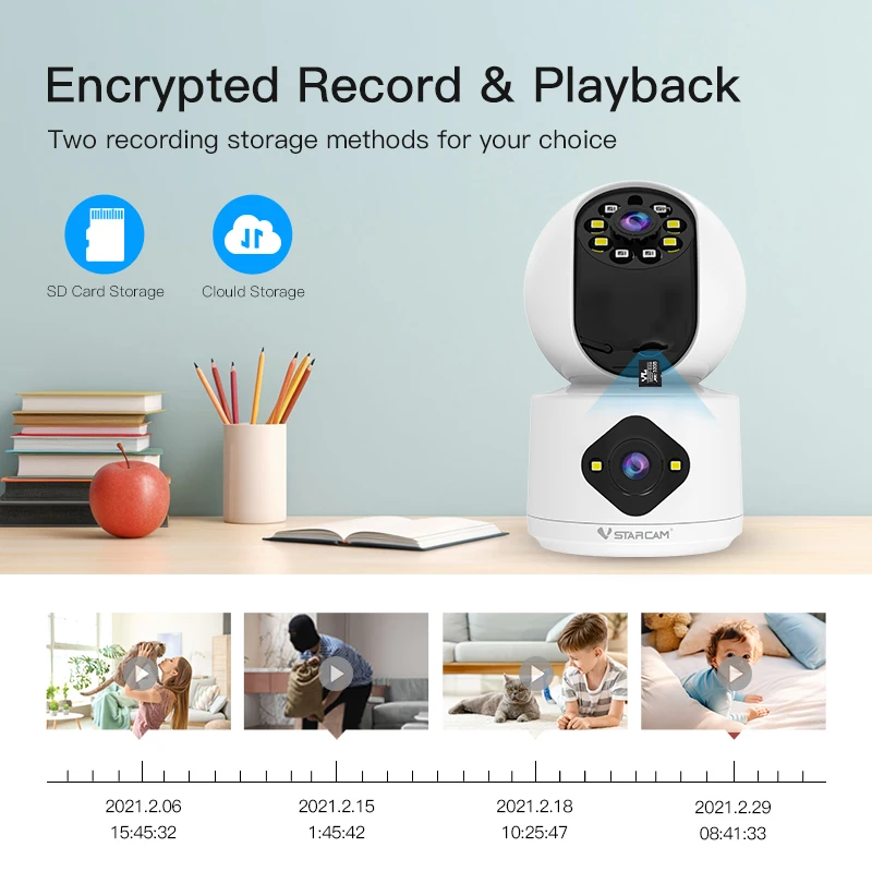 VStarcam 4MP WiFi Camera with Dual Screens Wireless Baby Monitors Smart Home Security Protection Indoor Dual Lens IP Camera