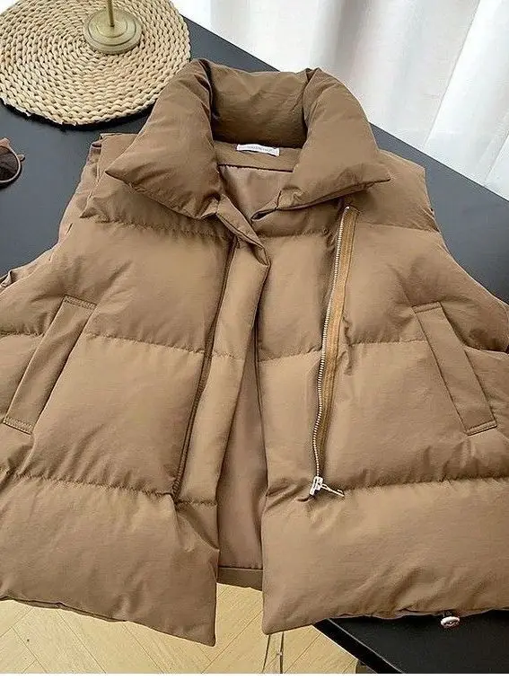 Women's Quilted Cotton Vest Jaet Zipper Closure Regular Length Polyester Fiber Pure Color Commute Sle Faion Outerwear