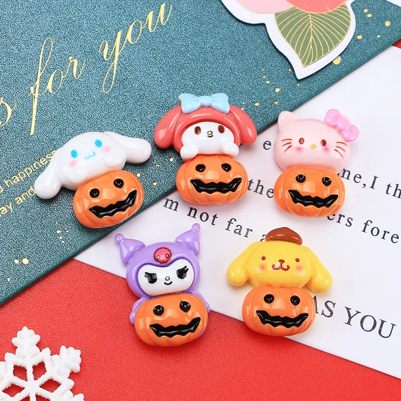 10pcs New Lovely Cartoon Holloween Pumpkin Flat Back Resin Charms Jewelry Making DIY Phone Case Scrapbook Craft Accessories