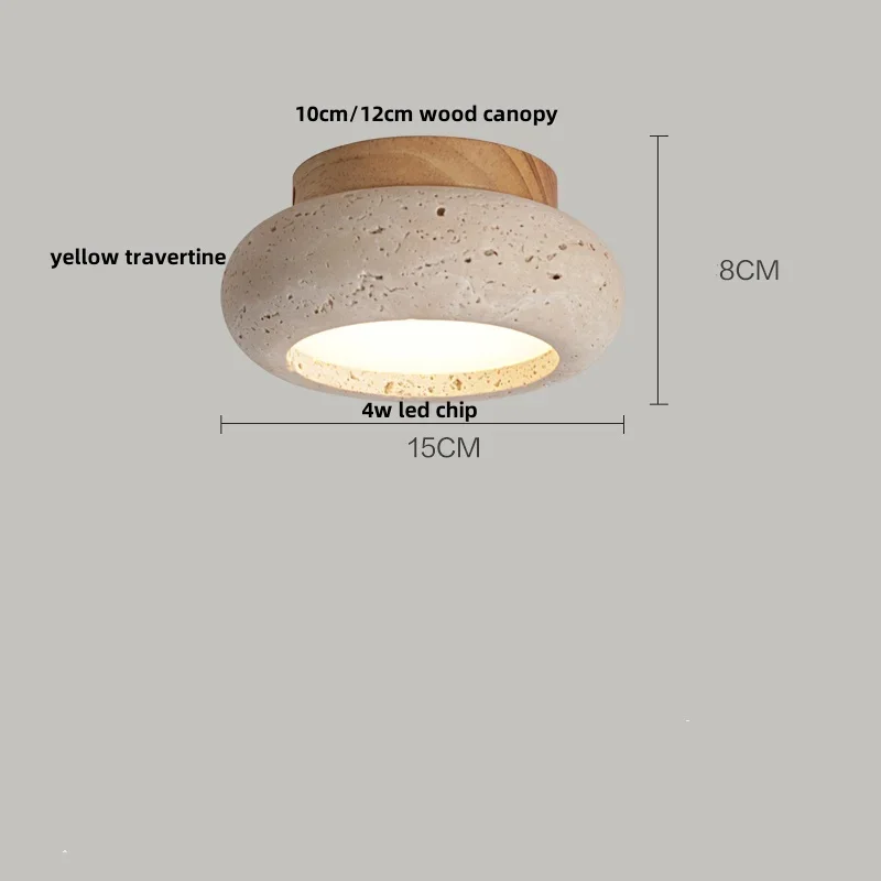 Wood Canopy LED Ceiling Light Fixture Nordic Modern Simple Ellipse Natural Yellow Travertine Ceiling Lamp