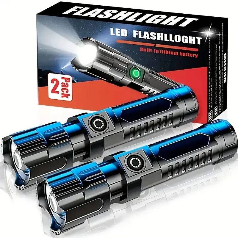 Rechargeable Zoom LED Flashlight Handheld Torch with 3 Modes Waterproof High Power Light Hand Lamp For Working Outdoor Camping