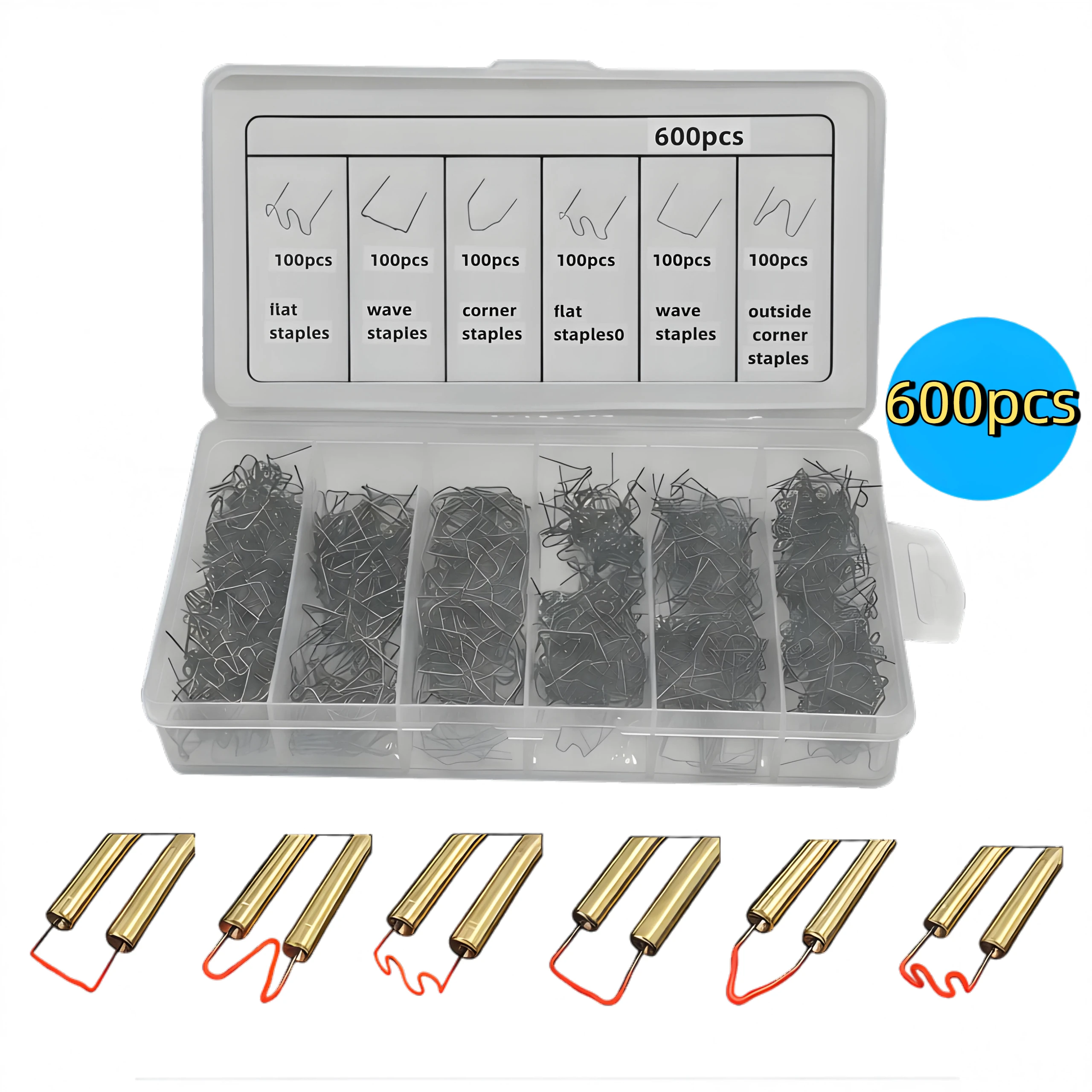 600/1200PCS Pre-Cut Wave Hot Rivets Plastic Welding Nails for Automobile Bumper Repair 0.6/0.8mm Car Plastic Maintenance Tools