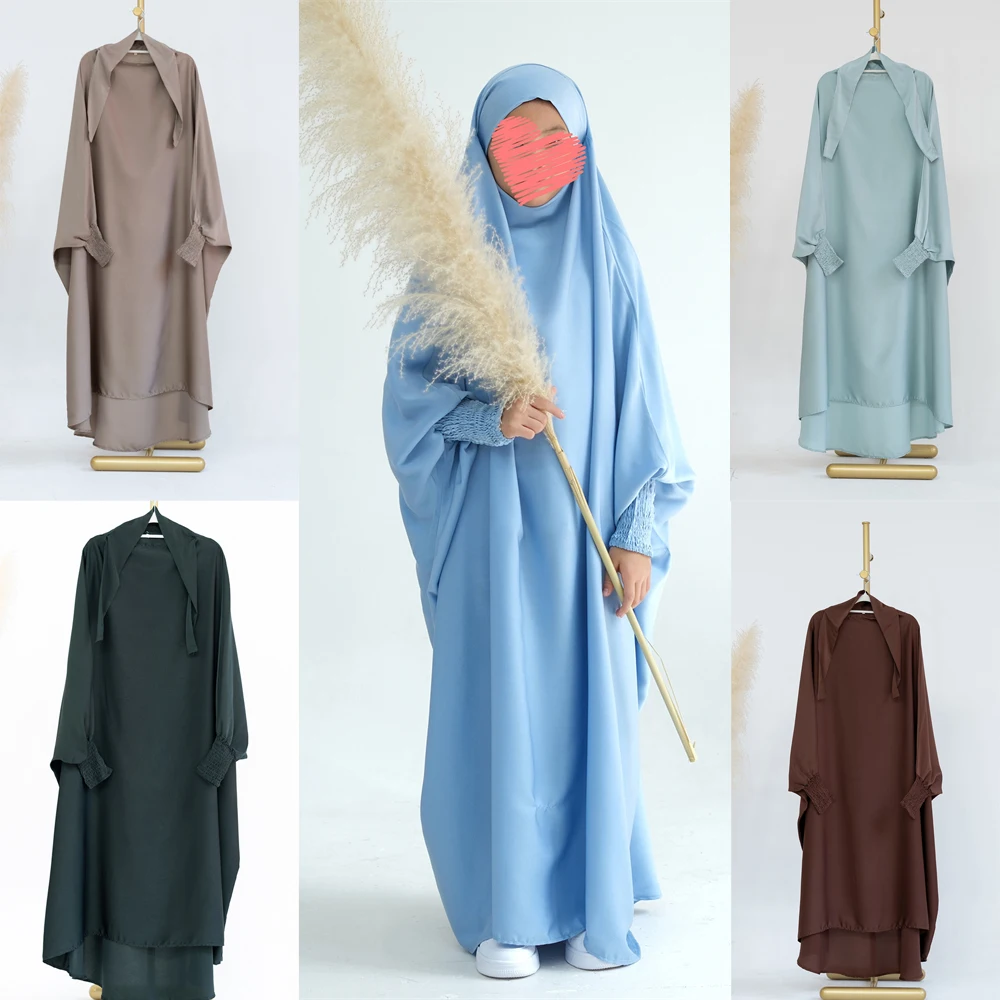 

Muslim Kids Girls Hijab Dress Ramadan Long Khimar Overhead Eid Prayer Garment Gowns Burqa Abaya Robe Kaftan Hooded Gown Clothes