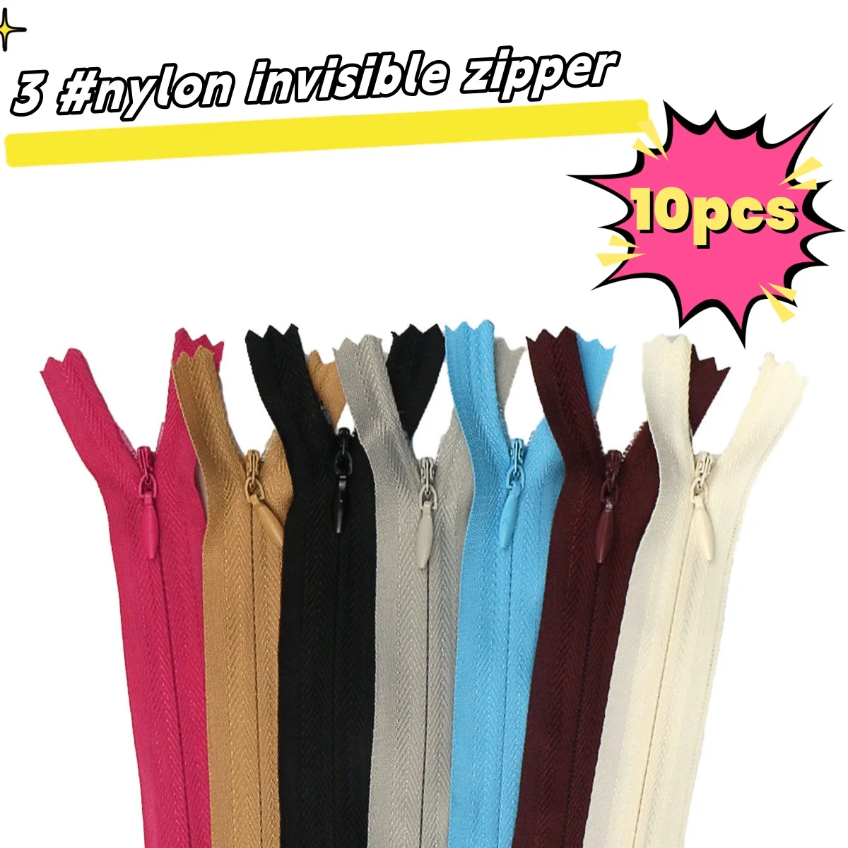 (10pcs) 3# Nylon Invisible Zipper Wholesale closed tail dress pants side zippers 60cm