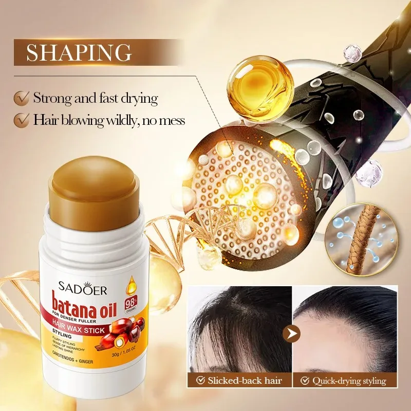 

30G/Stick Batana Oil Hair Wax Stick, Provides Instant Styling, Long-Lasting Shape, Bids Farewell to Messy Hair, While Also Repairing Damaged Hair, Improving Frizzy and Dry Hair Strands, Making Hair Smooth and Shiny, and Enhancing Personal Charm.