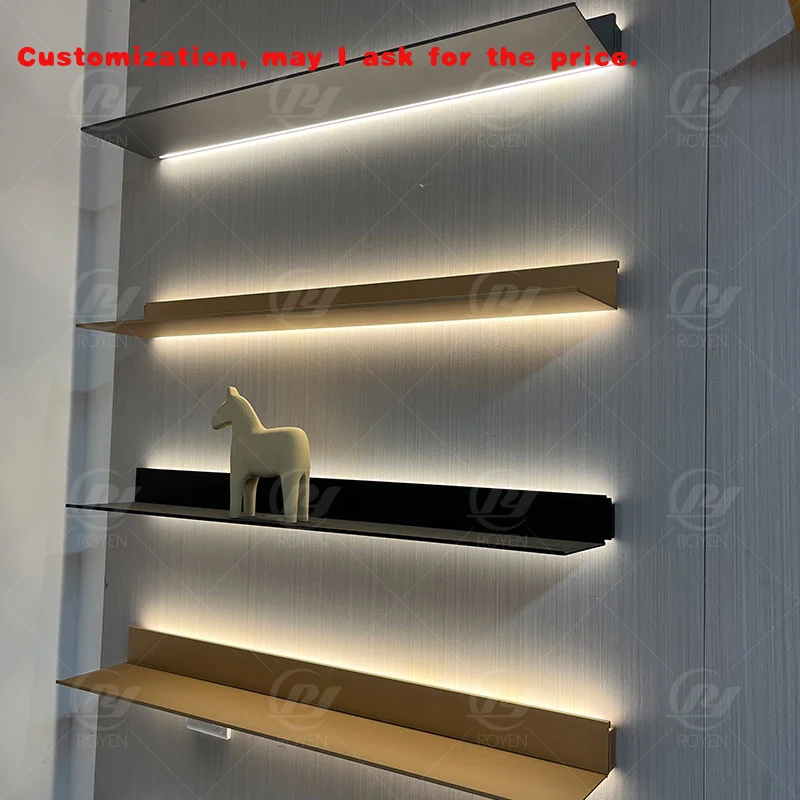 

custom.Modern Wall Aluminum Floating Shelves Display Rack With LED Lights