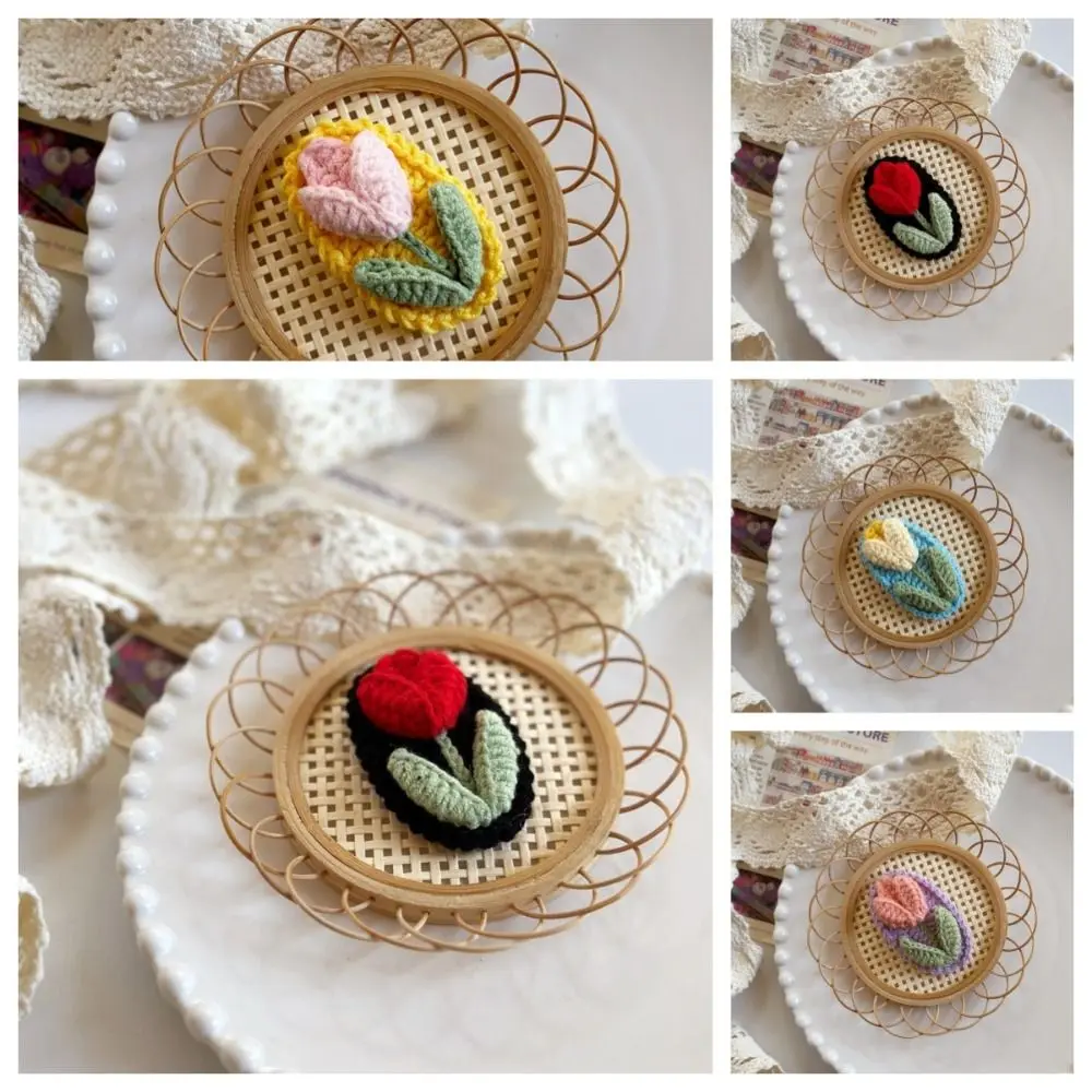 Cute Wool Knitted Flower Barrettes BB Clip Hair Accessories Crochet Barrettes Handmade Side Barrettes Embroidery Hairpin Makeup
