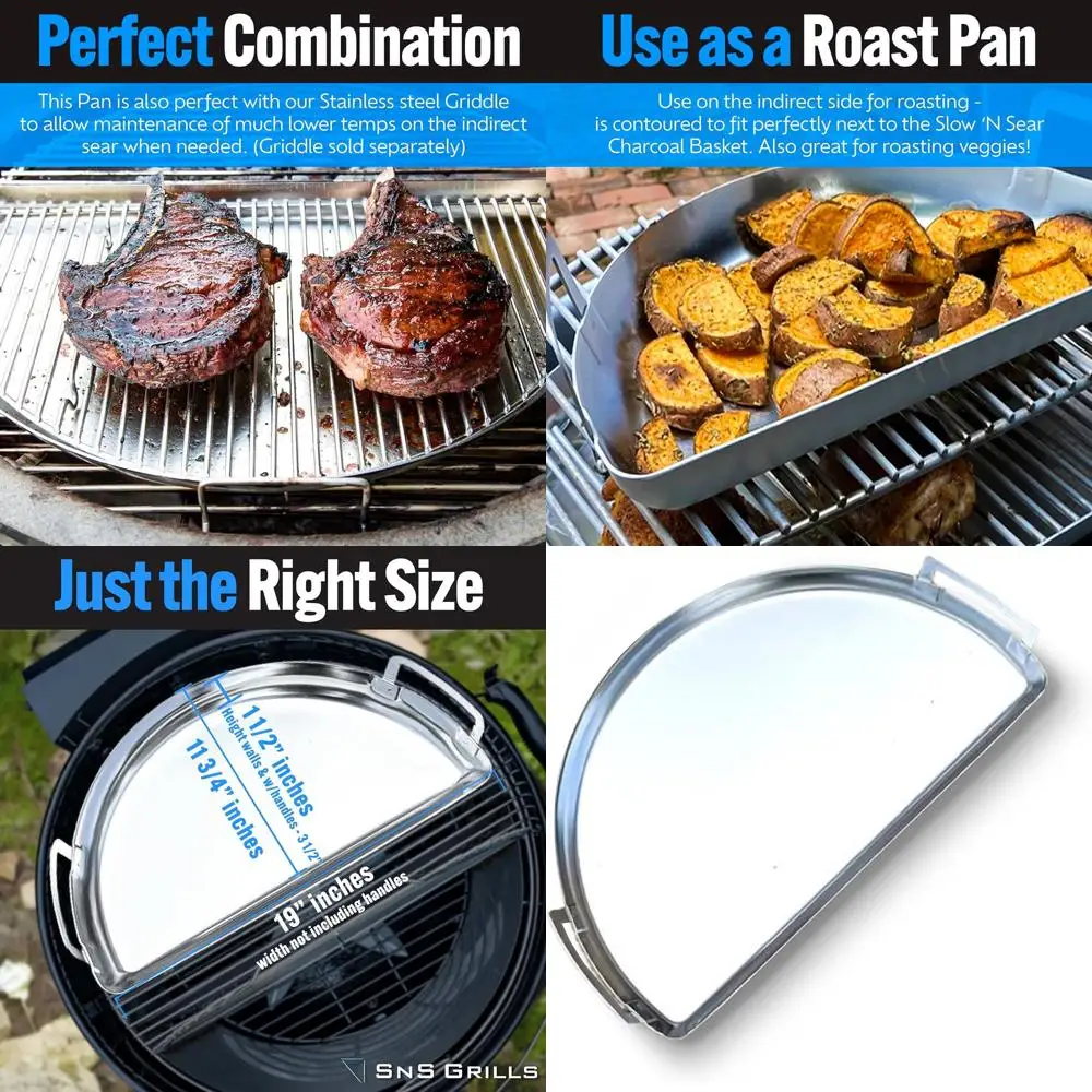 

Многофункциональный аксессуар для гриля 3-в-1 из нержавеющей стали для обжаривания, жарки на суху и приготовления на решетке — идеально подходит для угольных грилей 22 дюйма.