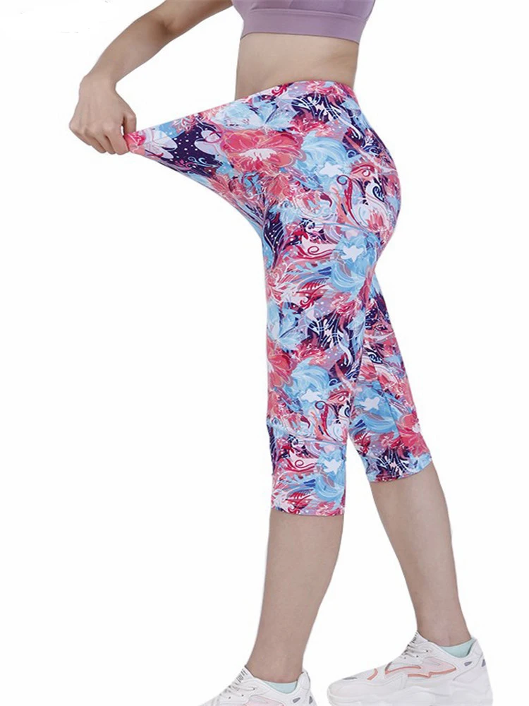 Jcuiyao mulheres leggings de cintura alta verão gym wear calças de fitness elástico impressão floral vermelho moda push up respirável roupas