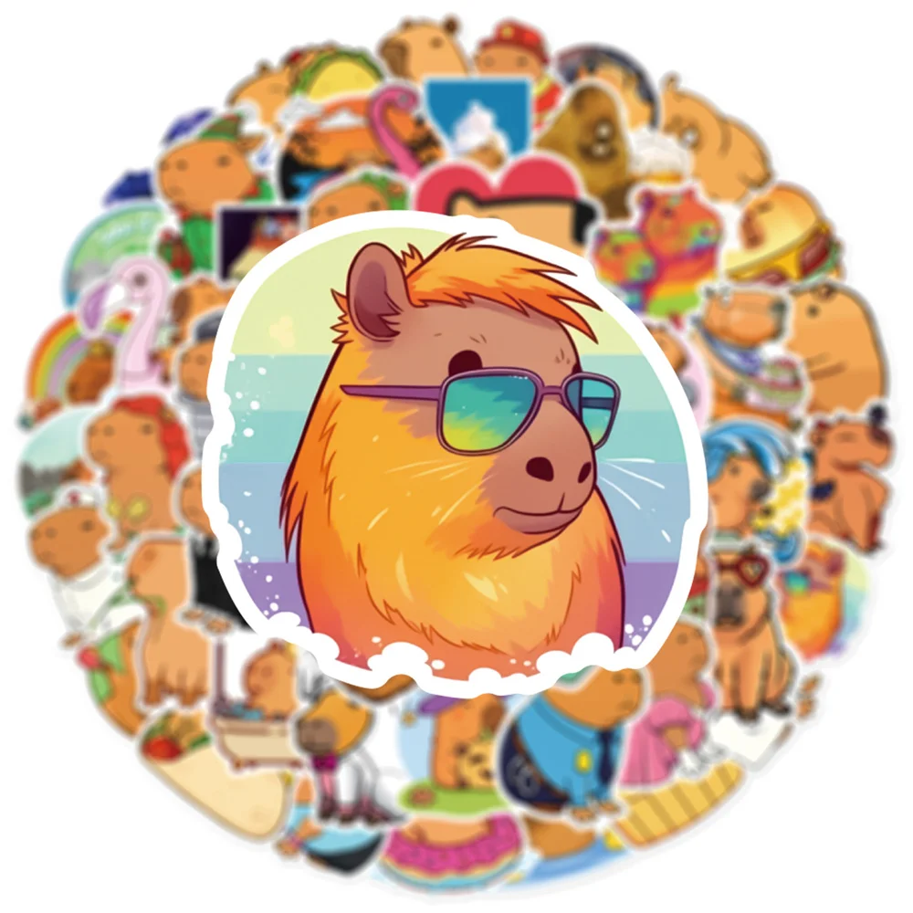 55pcs Cute Capybara Stickers Pack Laptop Phone Case Guitar Scrapbook DIY Cartoon Animal Sticker Handmade Journal Accessories