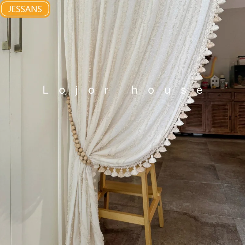New Cream Jacquard Thickened Chenille Curtains for Living Room Bedroom Partition Curtains Customized Finished Products Tulle
