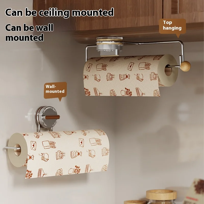 Porta asciugamani di carta a forte aspirazione, porta asciugamani di carta per armadio da cucina senza trapano, organizer per involucro di plastica per dispenser di panni pigri