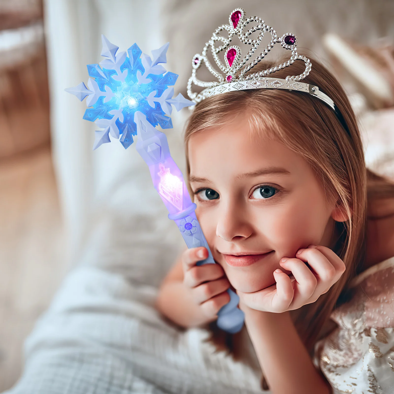 Trajes para crianças neve festa de aniversário suprimentos luz floco de neve brilho brinquedo céu-azul criança