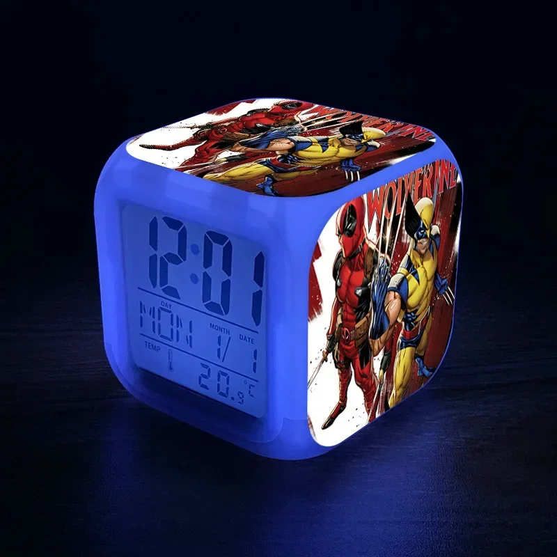 Disney-Deadpool e Wolverine Despertadores, Mudança de Cor, 7 LED, Anime Desk, Decoração, Desenhos Animados Infantil, Presente de Aniversário, Novo