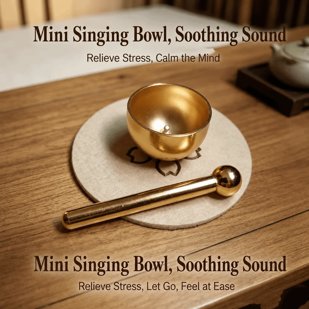 New Mini Singing Bowl Set with Mallet and Ball Handmade Meditation Sound Bowl Brass Relaxing Sound Copper Chant Bowl for Sound