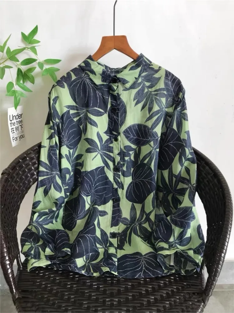 オーバーサイズ秋服女性用花柄プリントファッションカジュアルレディースブラウスゆったり長袖女性用シャツ